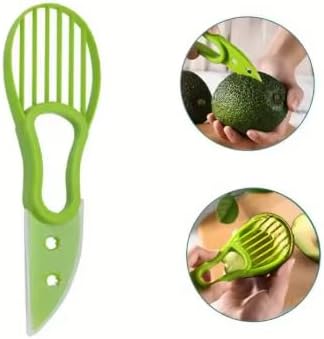 3-in-1 Avocado Slicer Tool, Green Plastic Kitchen Gadget with Fruit Corer, Pulp Separator, Butter Peeler for Food Prep