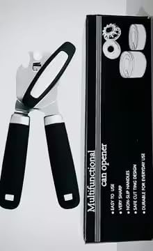 Premium Stainless Steel Manual Can Opener – Heavy Duty, Smooth Edge Design with Soft Grip Handle & Easy Turn Knob, Ergonomic Bottle Can Opener for Seniors & Kitchen Essentials, Black