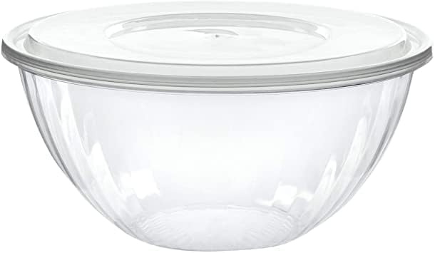 PLASTICPRO Disposable 48 Ounce Round Crystal Clear Plastic Serving Bowls With Lids, Party Snack or Salad Bowl, Chip Bowls, Snack Bowls, Candy Dish, Salad Container Pack of 2