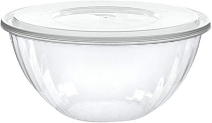 PLASTICPRO Disposable 48 Ounce Round Crystal Clear Plastic Serving Bowls With Lids, Party Snack or Salad Bowl, Chip Bowls, Snack Bowls, Candy Dish, Salad Container Pack of 2