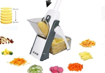 Safe Mandoline Slicer 5 in 1 Vegetable Chopper Food Potato Cutter, Strips Julienne Dicer Adjustable Thickness 0.1-8 mm Kitchen Chopping Artifact Fast Meal Prep (Gray)