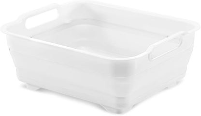 madesmart Collapsible Wash Basin, Foldable Sink Basin for Washing Dishes, Bowls, Cutlery & Produce, Space-Saving Pop-Up Design with Easy-Grip Handles, Portable Kitchen & Camping Basin, White