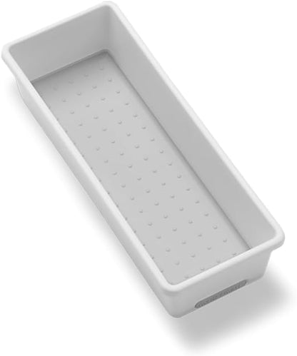 madesmart Premium Long Storage Bin, Multipurpose Organizer for Kitchen, Bathroom & Office, Organizer for Cutlery, Peeling Tools, Spatulas, Non Slip, Soft Grip Lining, Durable, White