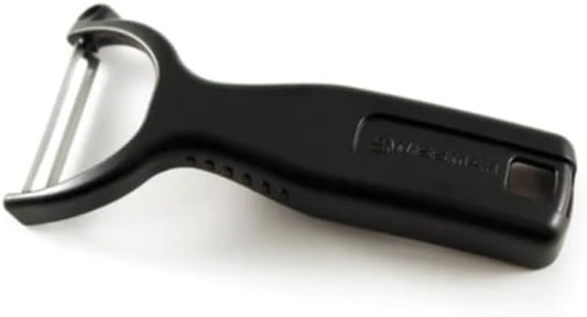 Swissmar Y-Peeler with Scalpel Blade ? Swiss-Made Precision Peeler for Fruits & Vegetables ? Ergonomic Ambidextrous Handle ? Stainless Steel Blade ? Side Cutter & Blade Guard ? Black