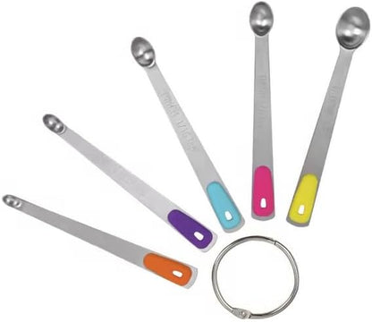 Measuring Spoons Set, Mini Tiny Tsp Teaspoon Measuring Spoons, Small Stainless Steel Measure Spoon 1/64, 1/32, 1/16, Teaspoon with Silicone Handle for Spice