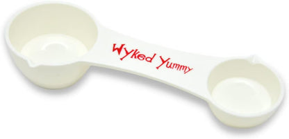 Wyked Yummy All in One Measuring Spoon for Dry & Liquid Ingredients for Preparing, Baking, Cooking - 4-in-One Kitchen Utensil has 1 Tablespoon, 1 Teaspoon, ½ Teaspoon, ¼ Teaspoon