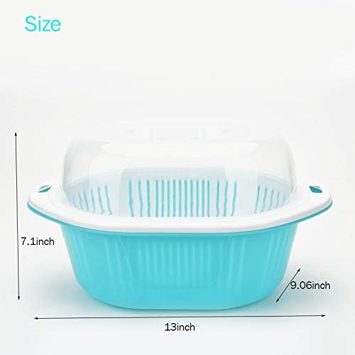 3 in 1 Dish Tub and Colander Set with Lid, Vegetable Washer with Bowl, Dishpan Strainer Basket Lettuce Washer and Dryer - Water Drain and Compact Storage(Blue) - 4 Quarts