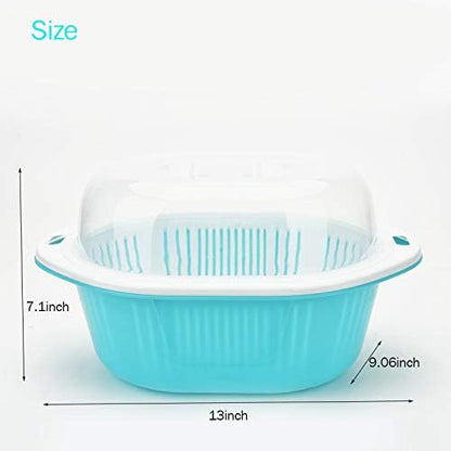 3 in 1 Dish Tub and Colander Set with Lid, Vegetable Washer with Bowl, Dishpan Strainer Basket Lettuce Washer and Dryer - Water Drain and Compact Storage(Blue) - 4 Quarts