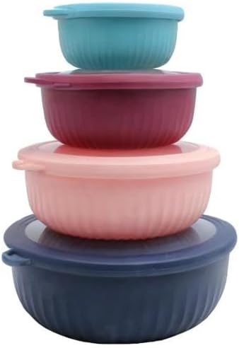 COOK WITH COLOR Prep Bowls with Lids- Wide and Deep Nesting Plastic Small Mixing Bowl Set with Lids, 8 Piece Set - Wide Bowls, Blue
