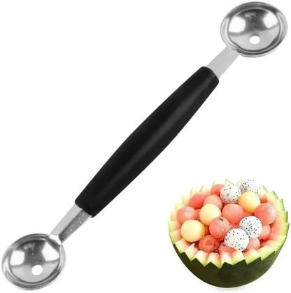 Black Double-Sided Fruit Melon Baller Spoon 2 in 1 Stainless Steel Melon Ballers Melon Scoop for Watermelon Cantaloupe Icecream Ball,18cm,Fruit and Vegetable Tools,Melon Ballers,Kitchen and Dining