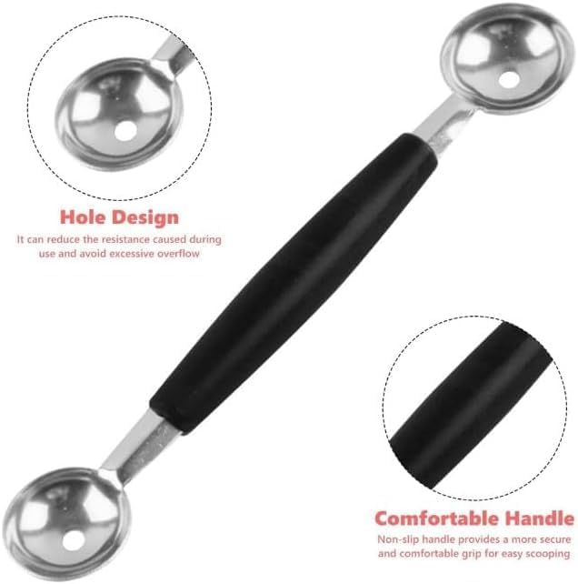 Black Double-Sided Fruit Melon Baller Spoon 2 in 1 Stainless Steel Melon Ballers Melon Scoop for Watermelon Cantaloupe Icecream Ball,18cm,Fruit and Vegetable Tools,Melon Ballers,Kitchen and Dining