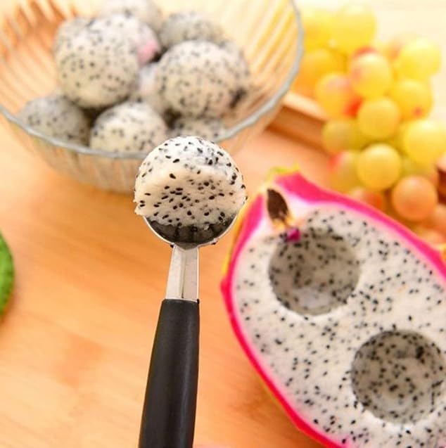 Black Double-Sided Fruit Melon Baller Spoon 2 in 1 Stainless Steel Melon Ballers Melon Scoop for Watermelon Cantaloupe Icecream Ball,18cm,Fruit and Vegetable Tools,Melon Ballers,Kitchen and Dining