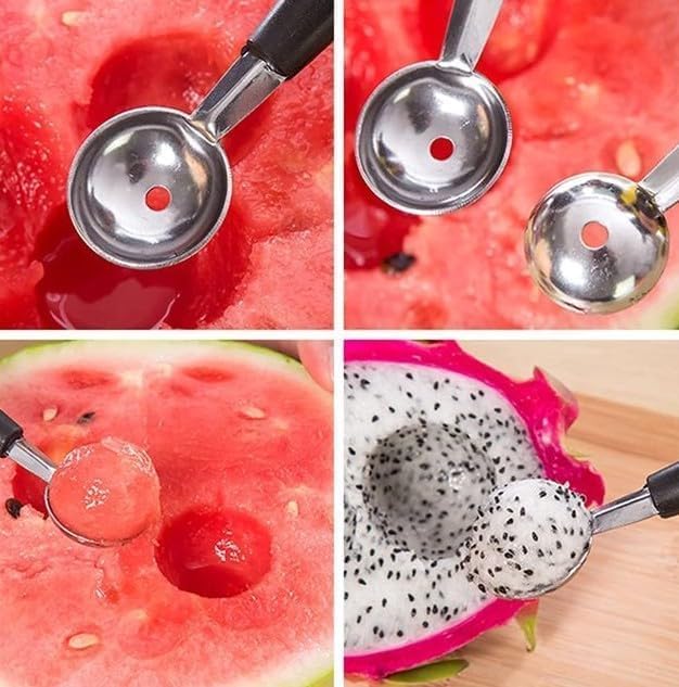 Black Double-Sided Fruit Melon Baller Spoon 2 in 1 Stainless Steel Melon Ballers Melon Scoop for Watermelon Cantaloupe Icecream Ball,18cm,Fruit and Vegetable Tools,Melon Ballers,Kitchen and Dining