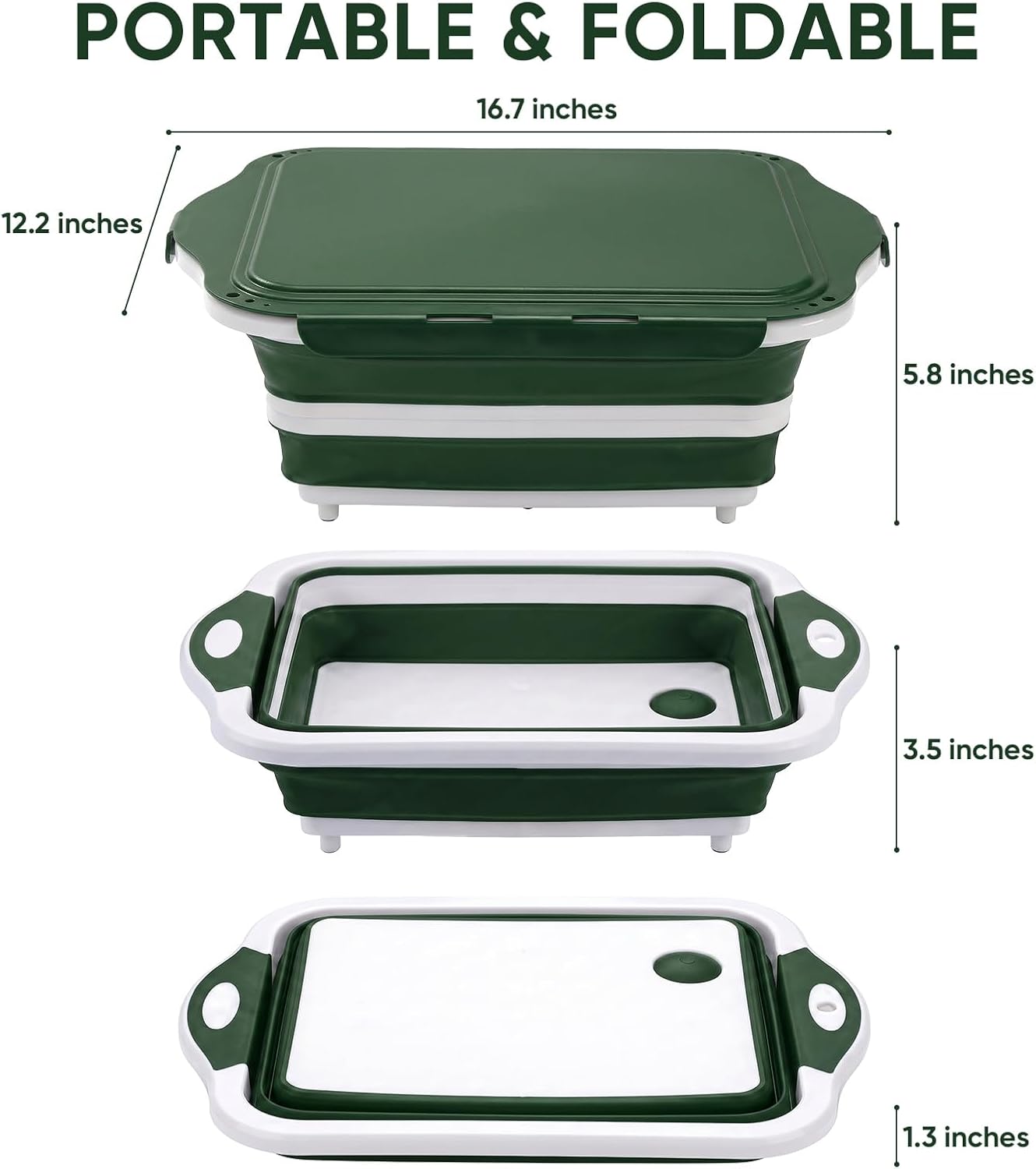 Collapsible BBQ Prep Tub with Lid, Foldable Camping Sink with Colander, Cutting Board, Dish Basin for Kitchen, Bowl, Vegetable and Fruit, Storage Basket for Picnic-Black