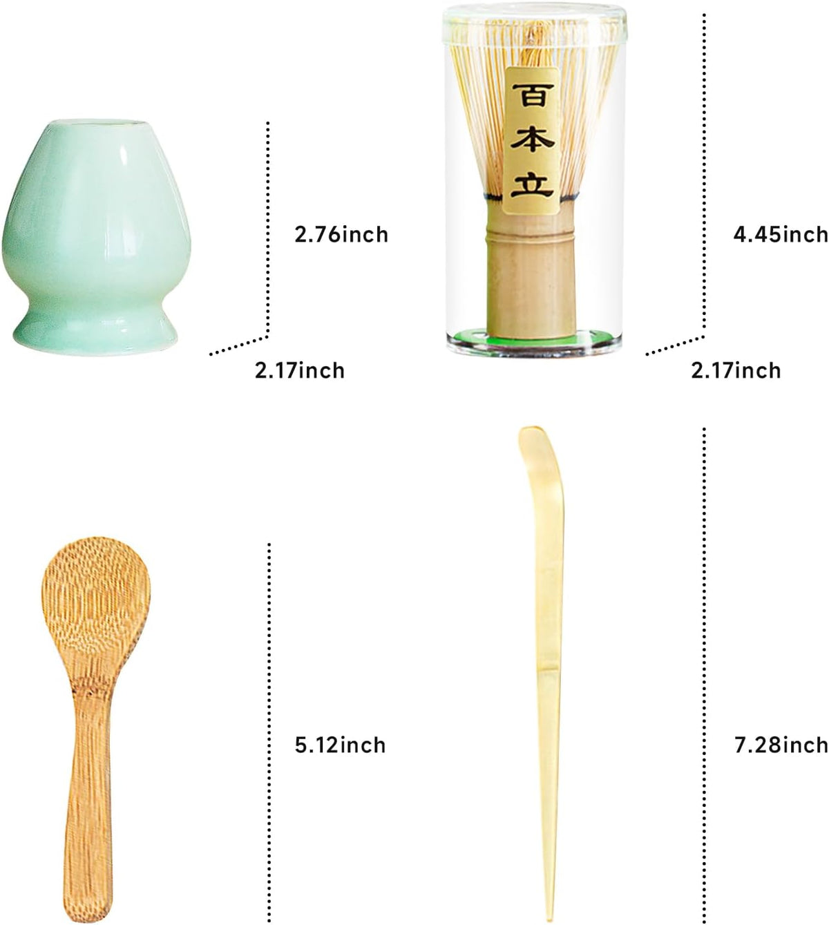 Matcha whisk set - 4pcs - Includes Bamboo Matcha whisk, scoop,spoon,Matcha Whisk Holder. Essential matcha whisk set for a traditional tea ceremony and daily use