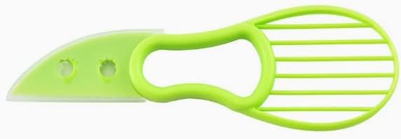 3-in-1 Avocado Slicer Tool, Green Plastic Kitchen Gadget with Fruit Corer, Pulp Separator, Butter Peeler for Food Prep