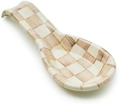 MACKENZIE-CHILDS Enamel Spoon Rest, Kitchen Spoon Holder and Utensil Rest for Stovetop, Black-and-White Courtly Check