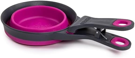 Dexas Popware for Pets Collapsible Klip Scoop, 3 in 1 Design Convenient Measuring Cup, Food Scooper and Bag Clip, 1Cup Capacity Pet Food Scoop, Versatile Food Measuring Cups Portion Control Gray/Blue