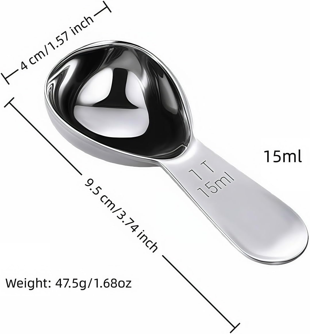 1 Tbsp(15ml) Coffee Scoop,Stainless Steel Measuring Spoons for Coffee,Protein Powder,Sugar,Easy Read Laser Engraved Mark,Short Handle Fits in Container,Rust-Resistant,Drop-Resistant (1T 15ml)