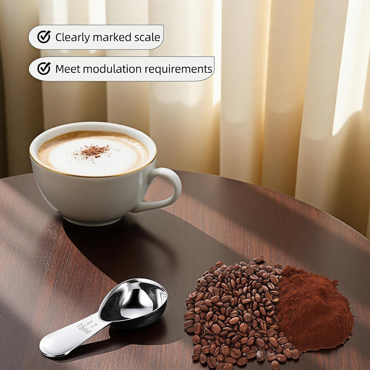 1 Tbsp(15ml) Coffee Scoop,Stainless Steel Measuring Spoons for Coffee,Protein Powder,Sugar,Easy Read Laser Engraved Mark,Short Handle Fits in Container,Rust-Resistant,Drop-Resistant (1T 15ml)