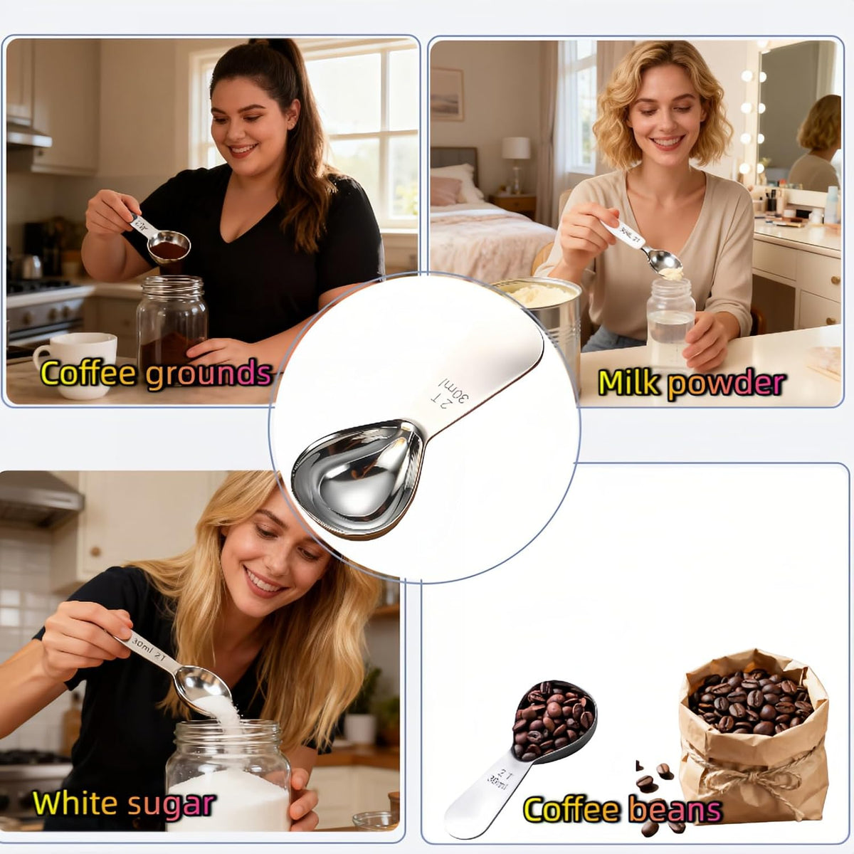 1 Tbsp(15ml) Coffee Scoop,Stainless Steel Measuring Spoons for Coffee,Protein Powder,Sugar,Easy Read Laser Engraved Mark,Short Handle Fits in Container,Rust-Resistant,Drop-Resistant (1T 15ml)