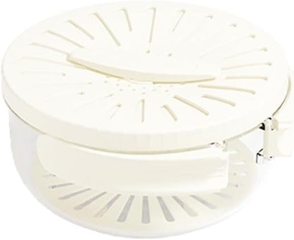Quick Drain Fruit and Vegetable Washer Bowl with Lid, Clear Glass Container, White Perforated Cover