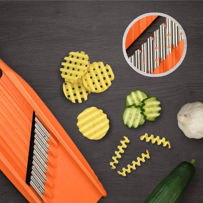 by Reston Lloyd Wave-Waffle XXL Power Line • Crinkle Cut/Spirelli Vegetable Slicer • Slicer for Wave Waffle Cut Vegetables • Wavy French Fries • Made in Germany, Orange