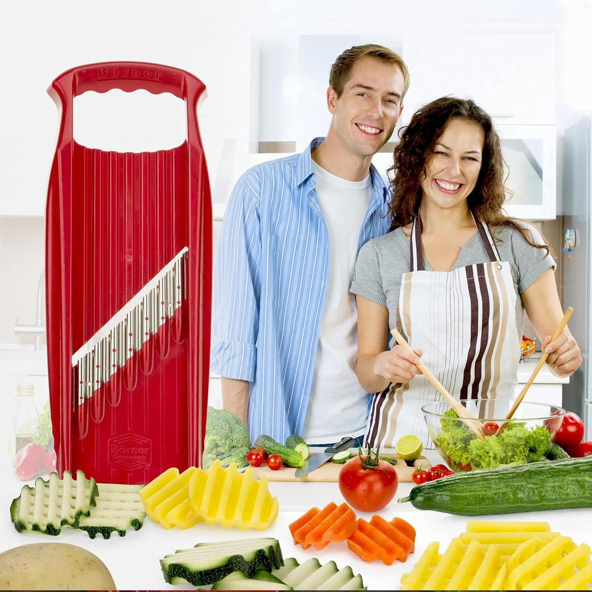by Reston Lloyd Wave-Waffle XXL Power Line • Crinkle Cut/Spirelli Vegetable Slicer • Slicer for Wave Waffle Cut Vegetables • Wavy French Fries • Made in Germany, Orange