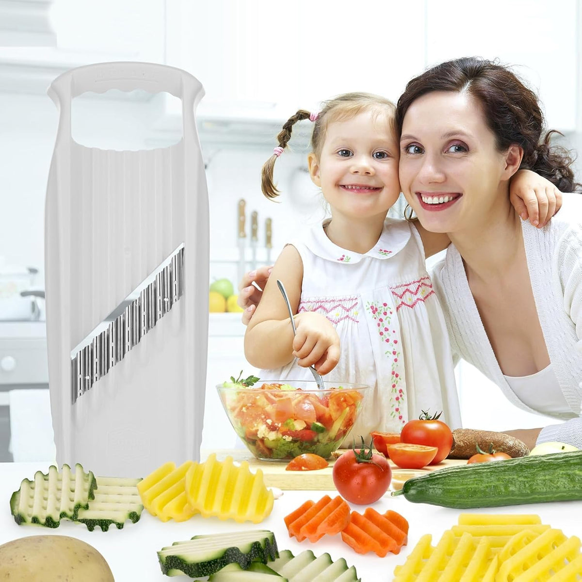 by Reston Lloyd Wave-Waffle XXL Power Line • Crinkle Cut/Spirelli Vegetable Slicer • Slicer for Wave Waffle Cut Vegetables • Wavy French Fries • Made in Germany, Orange