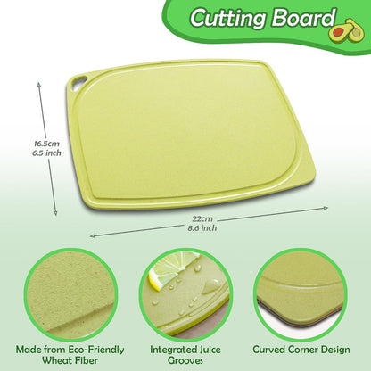 Avocado 4-Piece Set: Multi-Function Slicer Tool, Saver, Wheat Straw Cutting Board & Sandwich Container, Dishwasher Safe, BPA-Free Storage for Slicing, Pitting, Fresh Keeping Meal Prep S0059