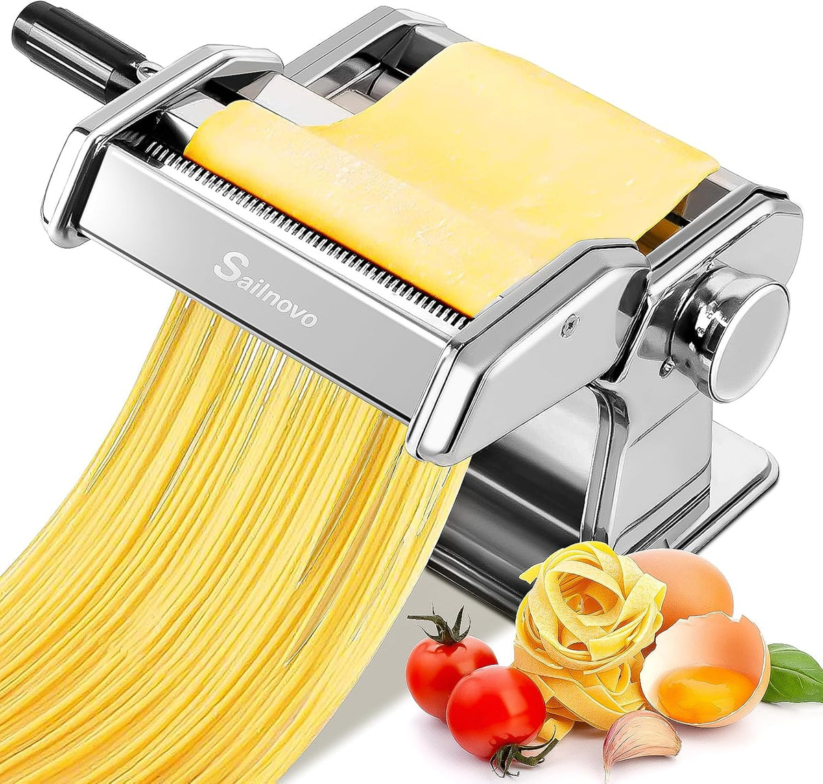 3-in-1 Pasta Maker with 9-Setting Pasta Roller & Cutters, Silver | 9 Thickness & 2 Width Settings| Stainless Steel Body Rust Resistant| Easy Clean| For Spaghetti, Fettuccine, Lasagna and More