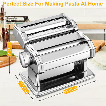 3-in-1 Pasta Maker with 9-Setting Pasta Roller & Cutters, Silver | 9 Thickness & 2 Width Settings| Stainless Steel Body Rust Resistant| Easy Clean| For Spaghetti, Fettuccine, Lasagna and More