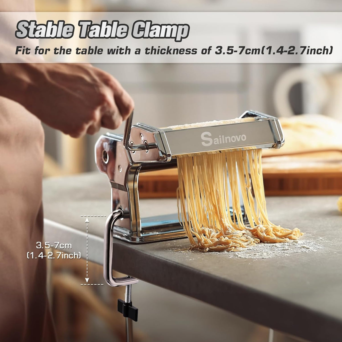 3-in-1 Pasta Maker with 9-Setting Pasta Roller & Cutters, Silver | 9 Thickness & 2 Width Settings| Stainless Steel Body Rust Resistant| Easy Clean| For Spaghetti, Fettuccine, Lasagna and More
