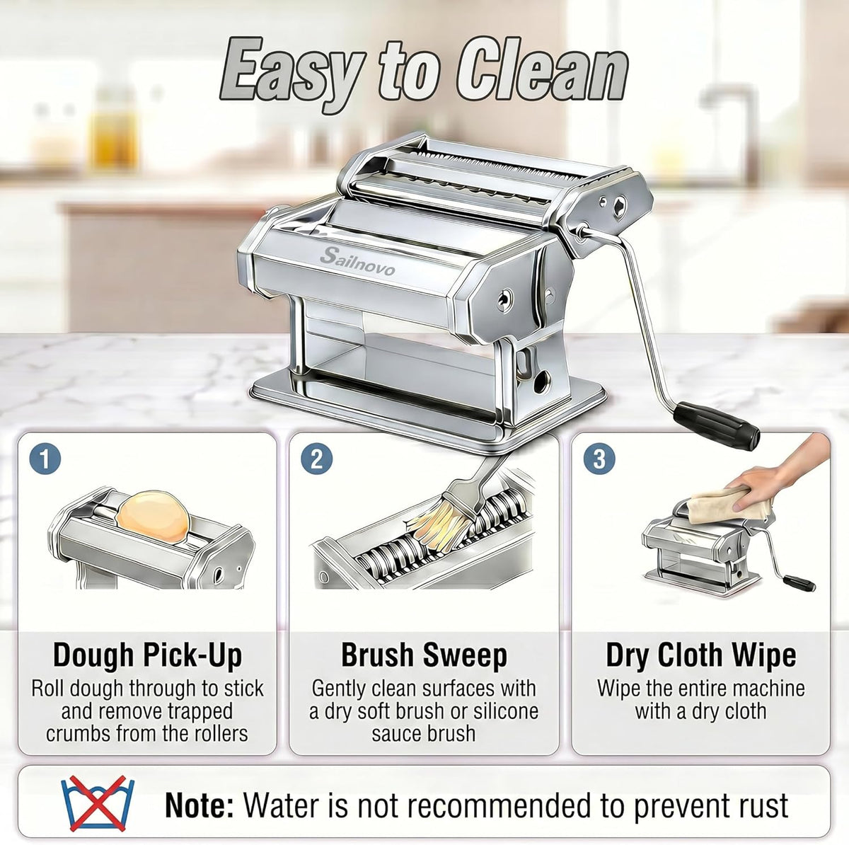 3-in-1 Pasta Maker with 9-Setting Pasta Roller & Cutters, Silver | 9 Thickness & 2 Width Settings| Stainless Steel Body Rust Resistant| Easy Clean| For Spaghetti, Fettuccine, Lasagna and More