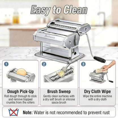 3-in-1 Pasta Maker with 9-Setting Pasta Roller & Cutters, Silver | 9 Thickness & 2 Width Settings| Stainless Steel Body Rust Resistant| Easy Clean| For Spaghetti, Fettuccine, Lasagna and More