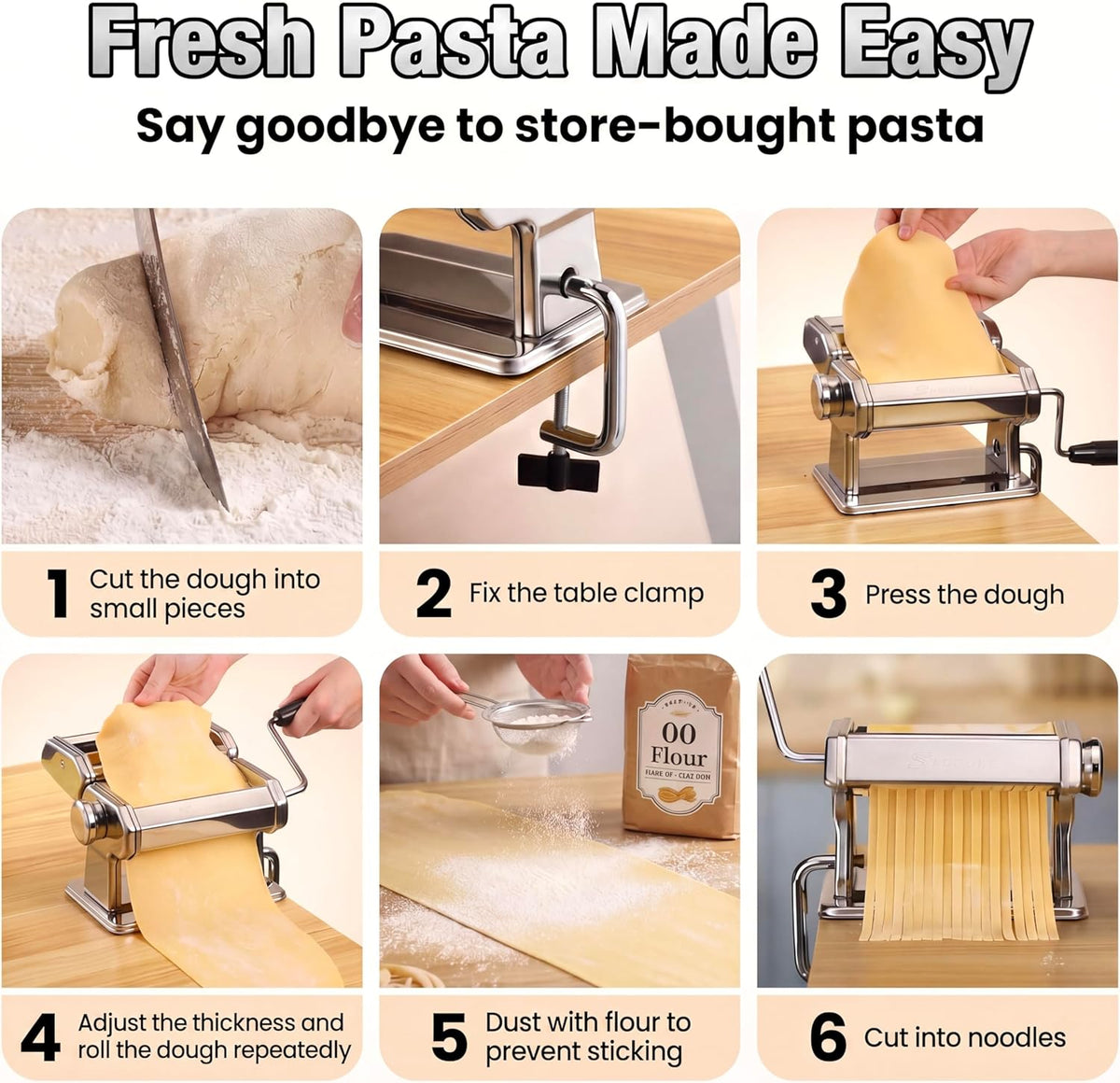 3-in-1 Pasta Maker with 9-Setting Pasta Roller & Cutters, Silver | 9 Thickness & 2 Width Settings| Stainless Steel Body Rust Resistant| Easy Clean| For Spaghetti, Fettuccine, Lasagna and More