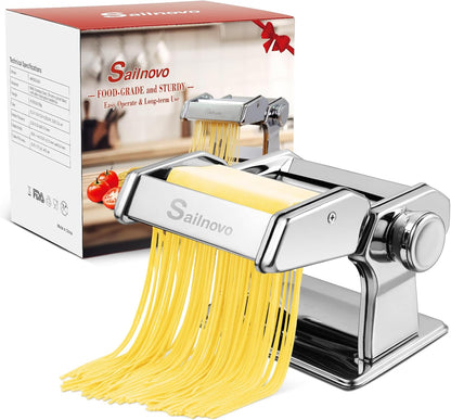 3-in-1 Pasta Maker with 9-Setting Pasta Roller & Cutters, Silver | 9 Thickness & 2 Width Settings| Stainless Steel Body Rust Resistant| Easy Clean| For Spaghetti, Fettuccine, Lasagna and More
