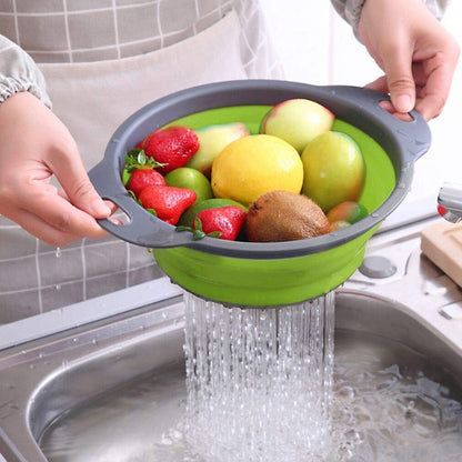Collapsible Colander Set of 3-2 PC 4 Quart and 1 PC 6 Quart Over the Sink Colander - Food-Grade Sturdy Plastic Base - Round Space-save Silicone Kitchen Foldable Food Strainer
