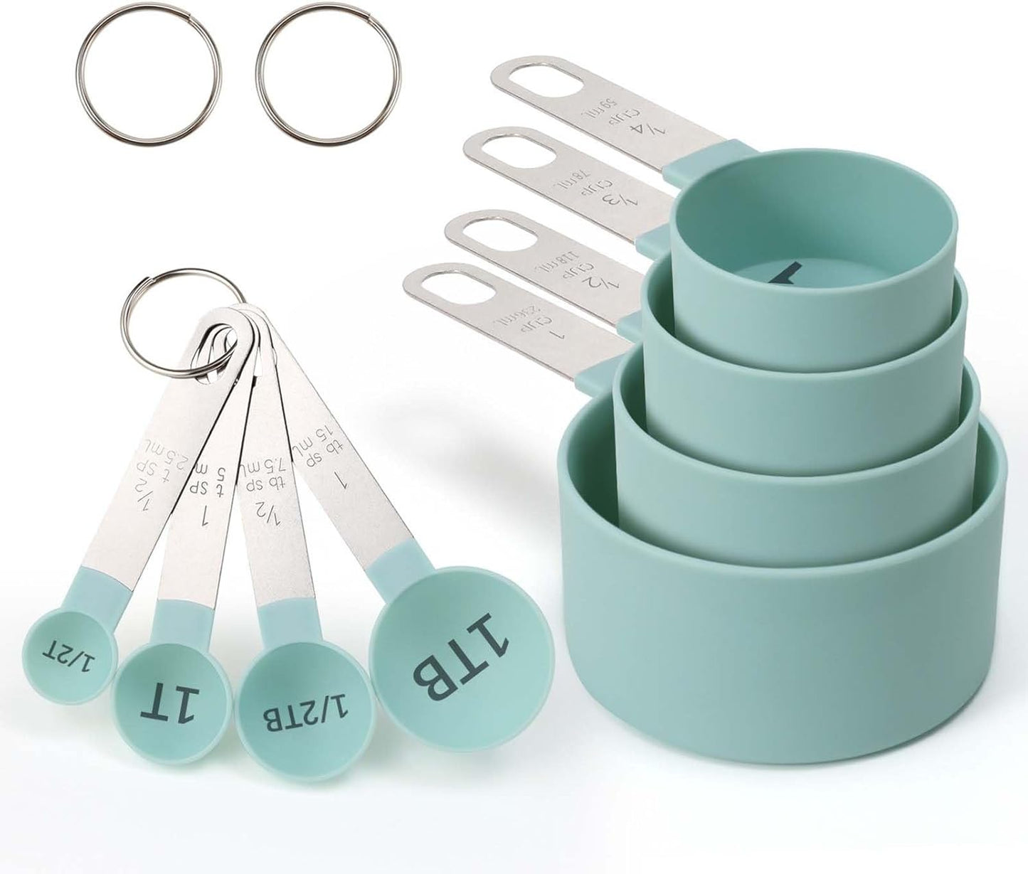Easy to Read Measuring Cups & Spoons Set for Visually Impaired, Stackable,Large Print Measure Cups Set, Nesting Measure Cups with Stainless Steel Handle