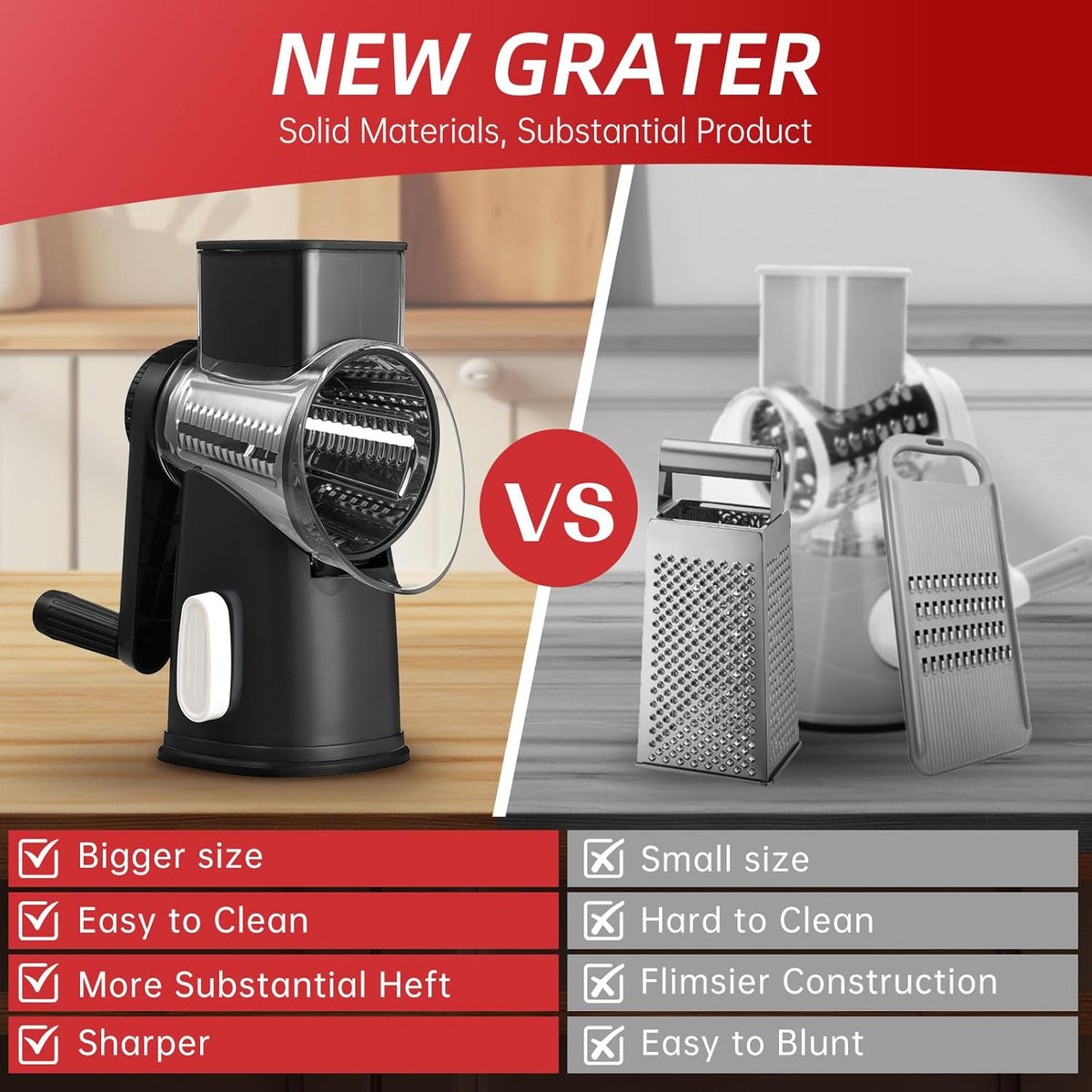 Rotary Hand Crank Cheese Grater,Cheese Shredder Vegetable Slicer(Black)