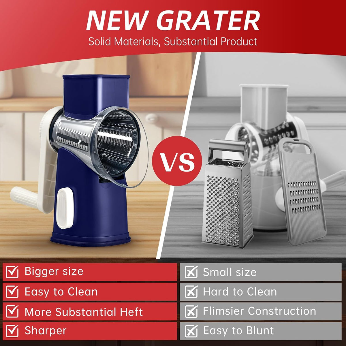 Rotary Hand Crank Cheese Grater,Cheese Shredder Vegetable Slicer(Black)