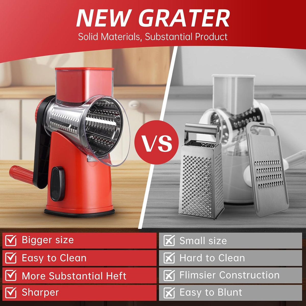 Rotary Hand Crank Cheese Grater,Cheese Shredder Vegetable Slicer(Black)