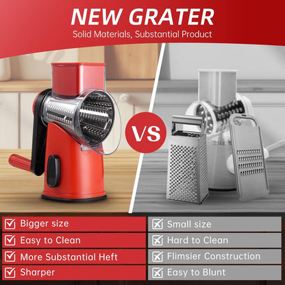 Rotary Hand Crank Cheese Grater,Cheese Shredder Vegetable Slicer(Black)