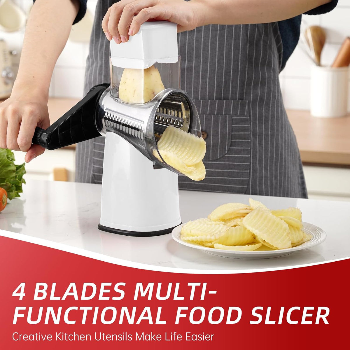 Rotary Hand Crank Cheese Grater,Cheese Shredder Vegetable Slicer(Black)