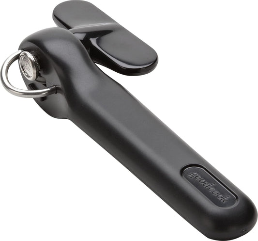 Safe-Cut Can Opener with Easy Turn Knob, Black | Manual Handheld Design with Ergonomic Handle, No Sharp Edges or Food Contact Surfaces, Perfect for Seniors
