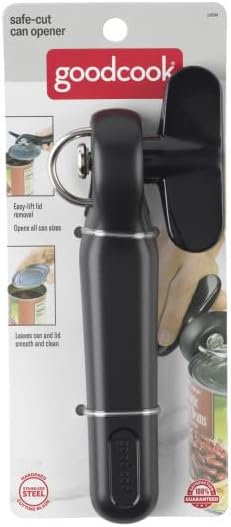 Safe-Cut Can Opener with Easy Turn Knob, Black | Manual Handheld Design with Ergonomic Handle, No Sharp Edges or Food Contact Surfaces, Perfect for Seniors