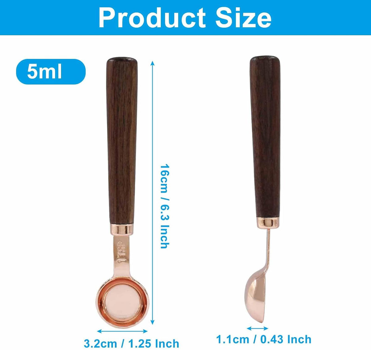 1 Teaspoon Coffee Scoop, 5 ml, Wooden with Long Handle | Measuring Spoon, For Coffee Bean, For Tea, Powder, Spices