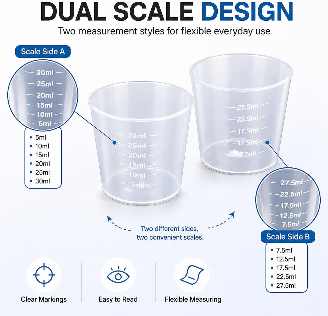 4 Pcs 100ml/3.4oz Plastic Graduated Cup Clear Measuring Cup Multipurpose Mixing Cups for Kitchen Cooking Medicine Measure Tool