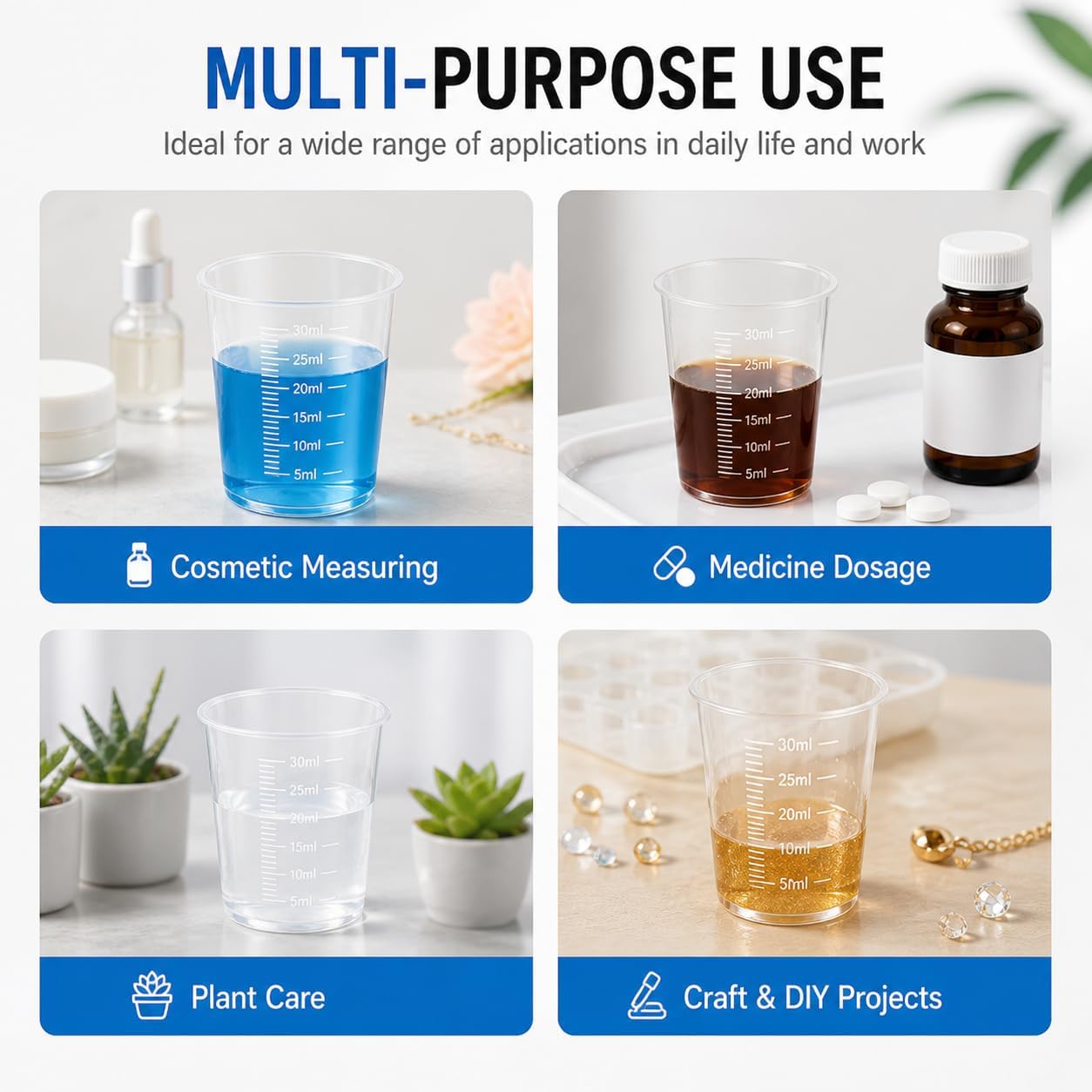 4 Pcs 100ml/3.4oz Plastic Graduated Cup Clear Measuring Cup Multipurpose Mixing Cups for Kitchen Cooking Medicine Measure Tool