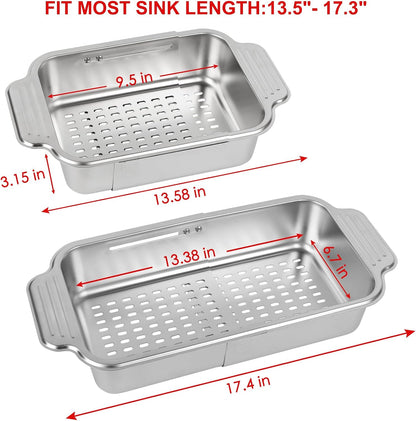 4 In 1 Collapsible Colander Strainer, 304 Stainless Steel Expandable Over the Sink Colander, Foldable Large Colanders Basket to Wash Vegetable and Fruits, Drain Cooked Pasta and Dry Dishes